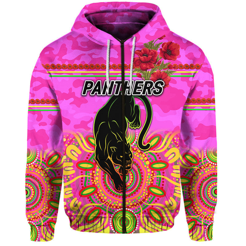 Penrith Panthers ANZAC 2022 Zip Up And Pullover Hoodie Indigenous Vibes - Pink LT8 - Vibe Hoodie Shop