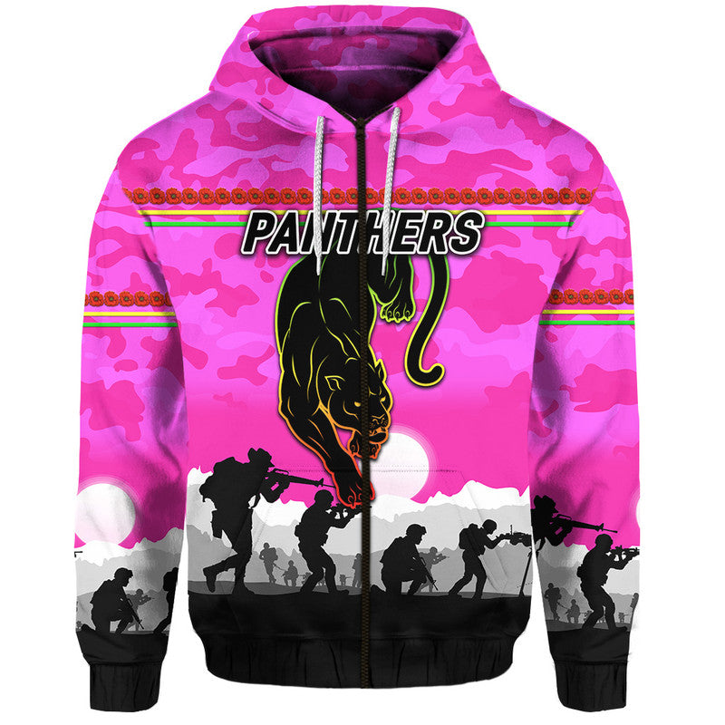 Penrith Panthers ANZAC 2022 Zip Up And Pullover Hoodie Simple Style - Pink LT8 - Vibe Hoodie Shop