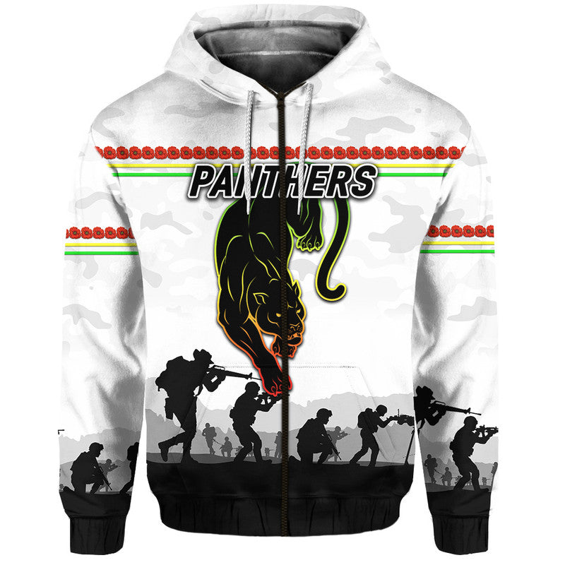 Penrith Panthers ANZAC 2022 Zip Up And Pullover Hoodie Simple Style - White LT8 - Vibe Hoodie Shop