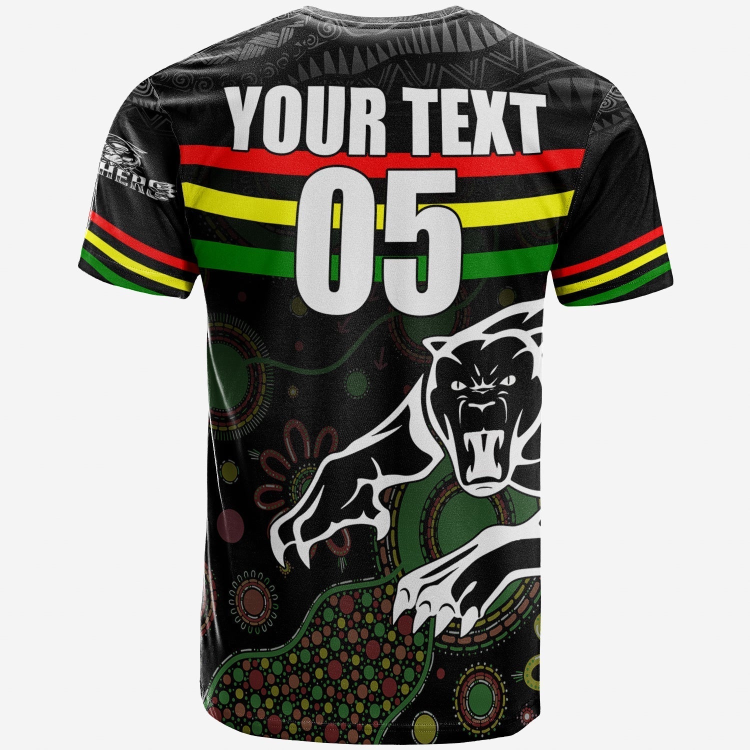 (Custom Personalised) Penrith Black Panther T shirt - Aboriginal Art with Abstract Pattern - Vibe Hoodie Shop