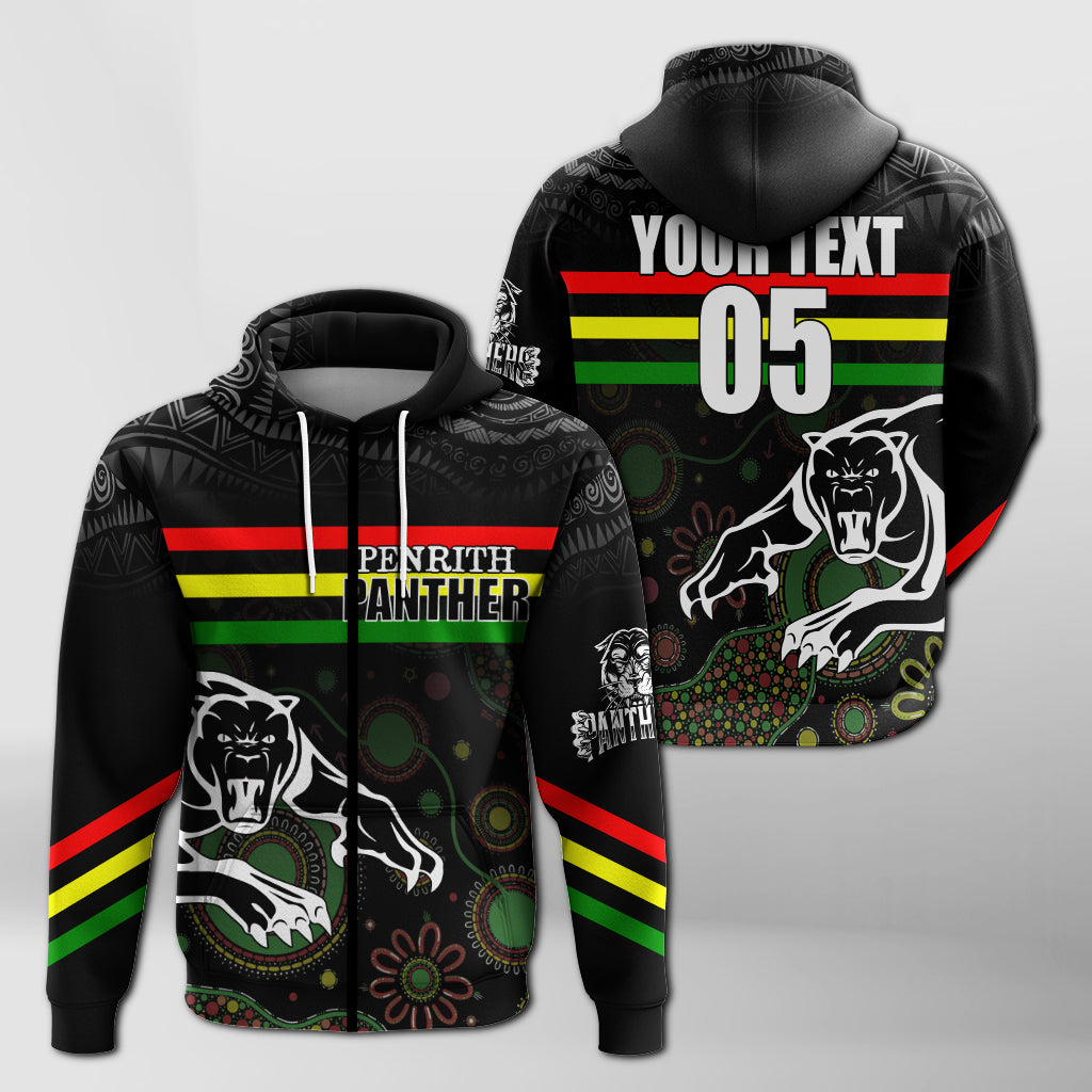 (Custom Personalised) Penrith Black Panther Zip Hoodie - Aboriginal Art with Abstract Pattern LT7 - Vibe Hoodie Shop