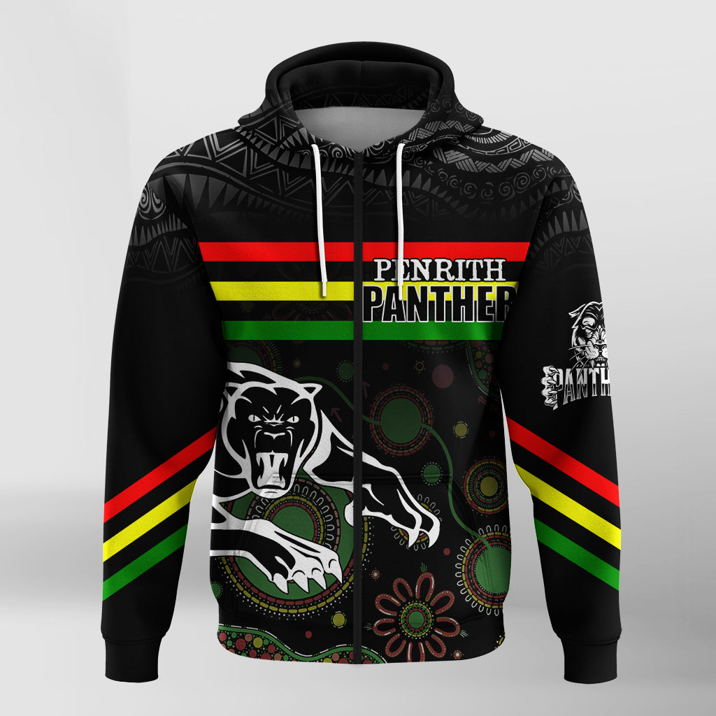 (Custom Personalised) Penrith Black Panther Zip Hoodie - Aboriginal Art with Abstract Pattern LT7 - Vibe Hoodie Shop