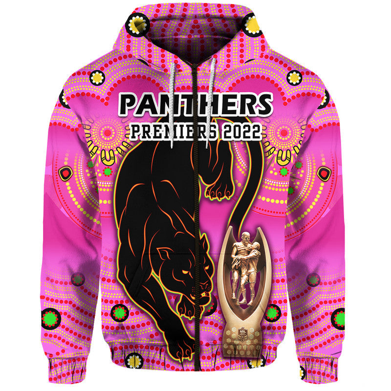 Penrith Panthers Rugby Zip Up And Pullover Hoodie Pink Crouching Panther Premiers 2022 LT9 - Vibe Hoodie Shop