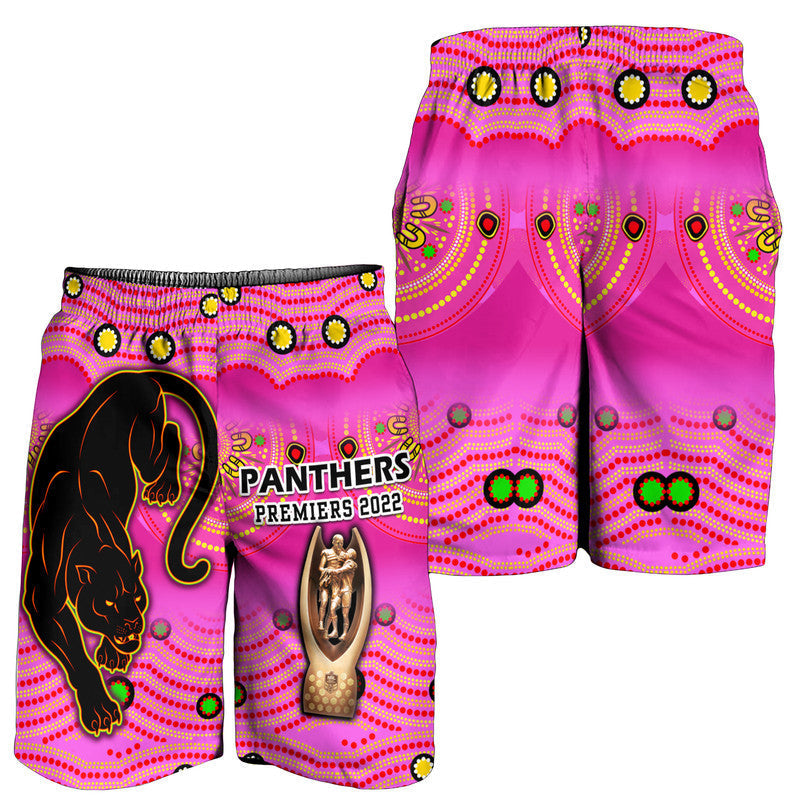 Penrith Panthers Rugby Men Short Pink Crouching Panther Premiers 2022 - Vibe Hoodie Shop
