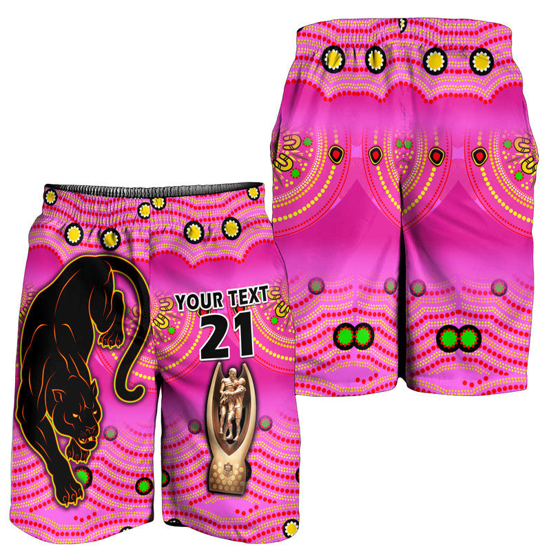 (Custom Personalised) Penrith Panthers Rugby Men Short Pink Crouching Panther Premiers 2022 - Vibe Hoodie Shop