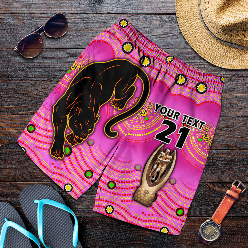 (Custom Personalised) Penrith Panthers Rugby Men Short Pink Crouching Panther Premiers 2022 - Vibe Hoodie Shop
