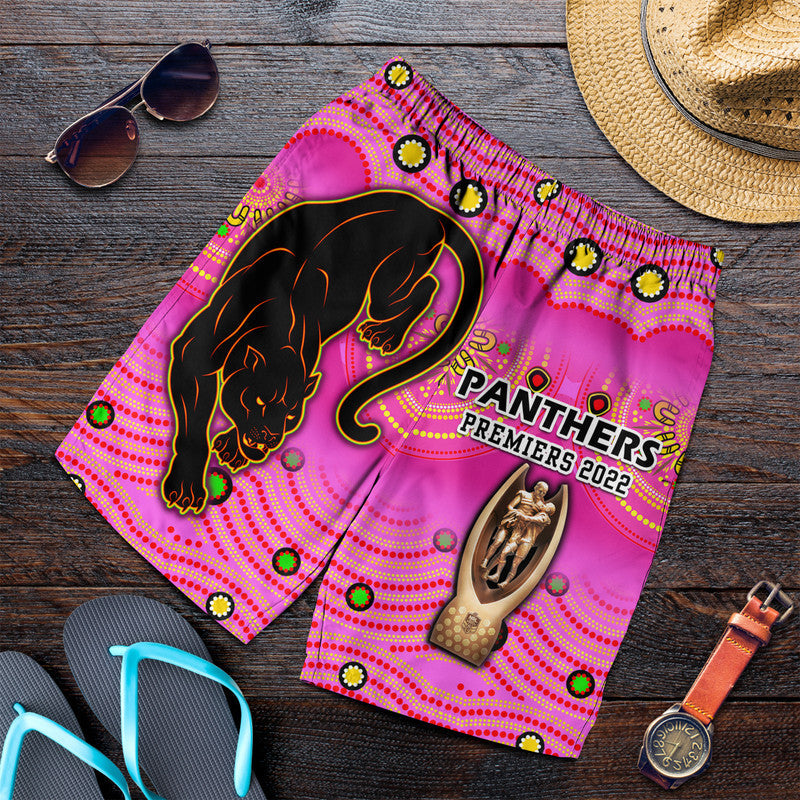 Penrith Panthers Rugby Men Short Pink Crouching Panther Premiers 2022 - Vibe Hoodie Shop