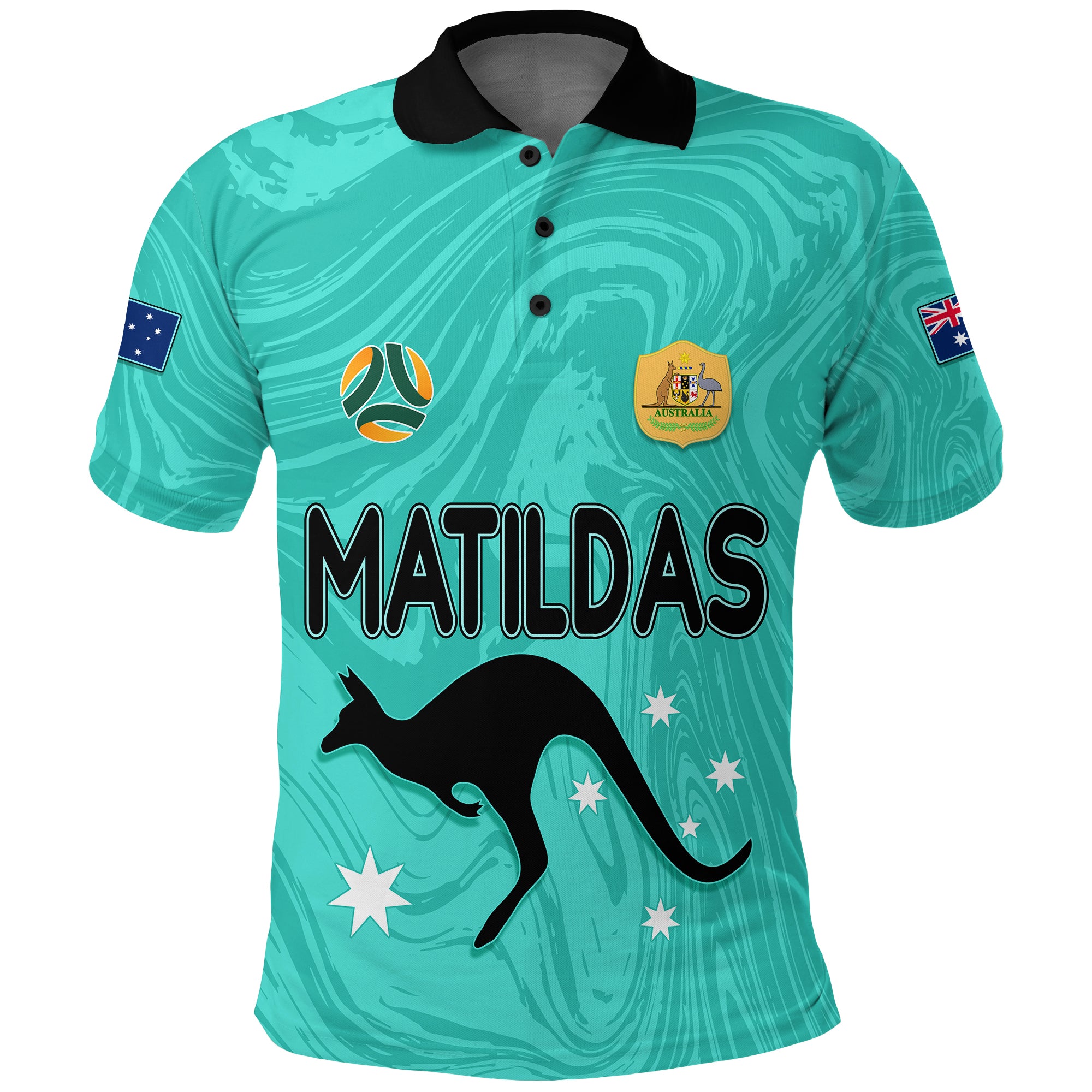 Personalised Aussie Matildas Polo Shirt 2023 Women World Cup Marble Patterns - Turquoise - Vibe Hoodie Shop