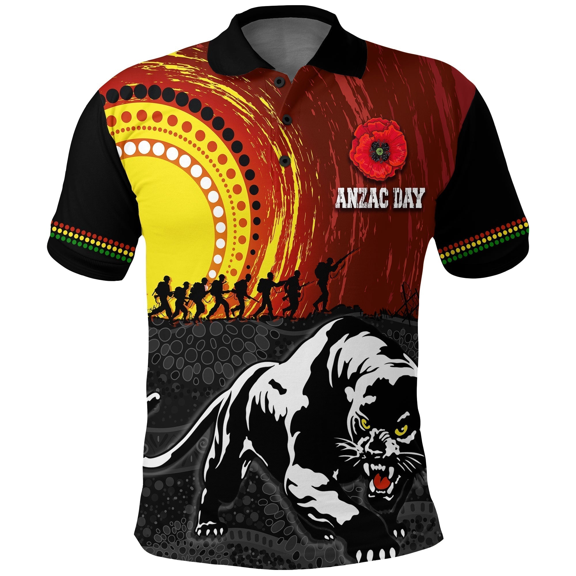 Penrith Panther Polo Shirt ANZAC Day Indigenous Special Version - Vibe Hoodie Shop