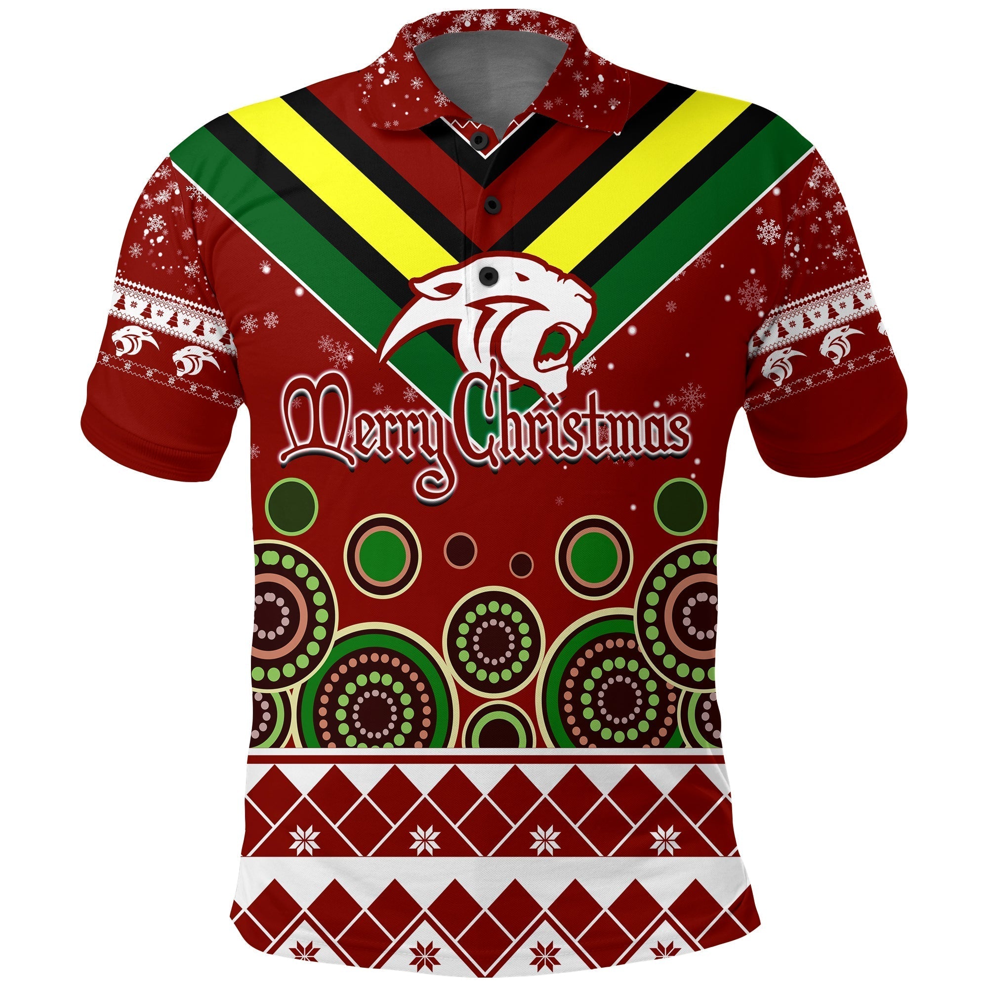 Aboriginal Christmas Black Panther With Santa Hat Polo Shirt - Vibe Hoodie Shop