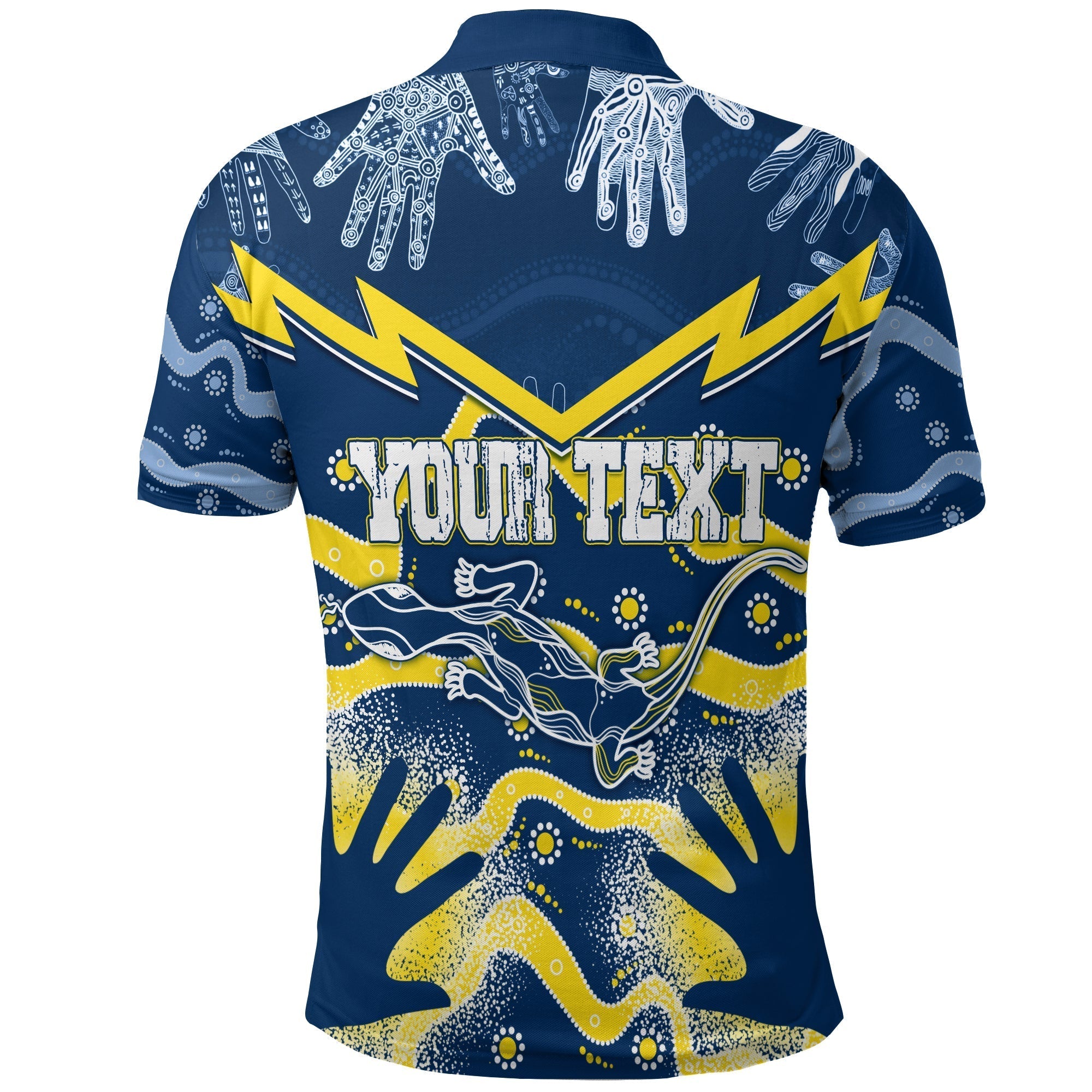 Personalised Cowboys Rugby Indigenous Polo Shirt Lizard Mix Hand Stencils - Vibe Hoodie Shop
