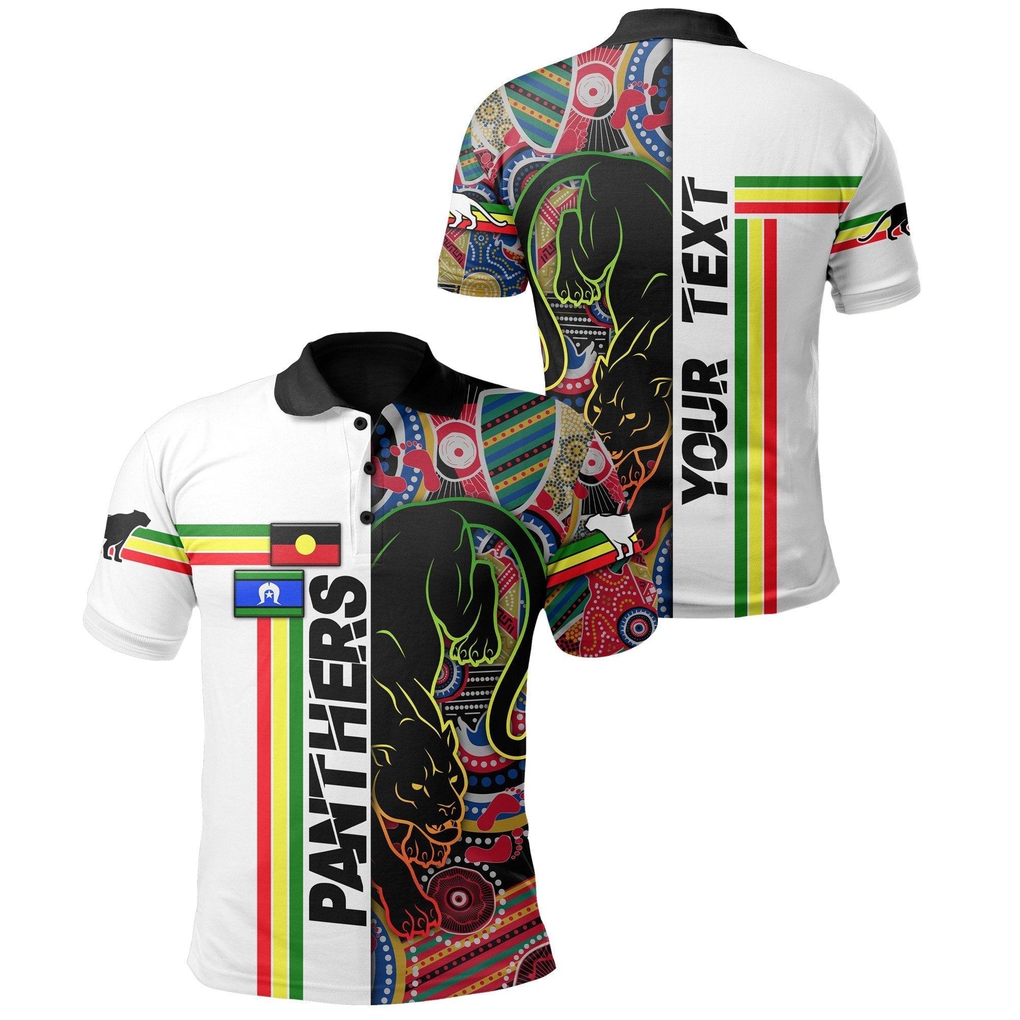 (Custom Personalised) Panthers Black NAIDOC Week Polo Shirt Power Style - Vibe Hoodie Shop