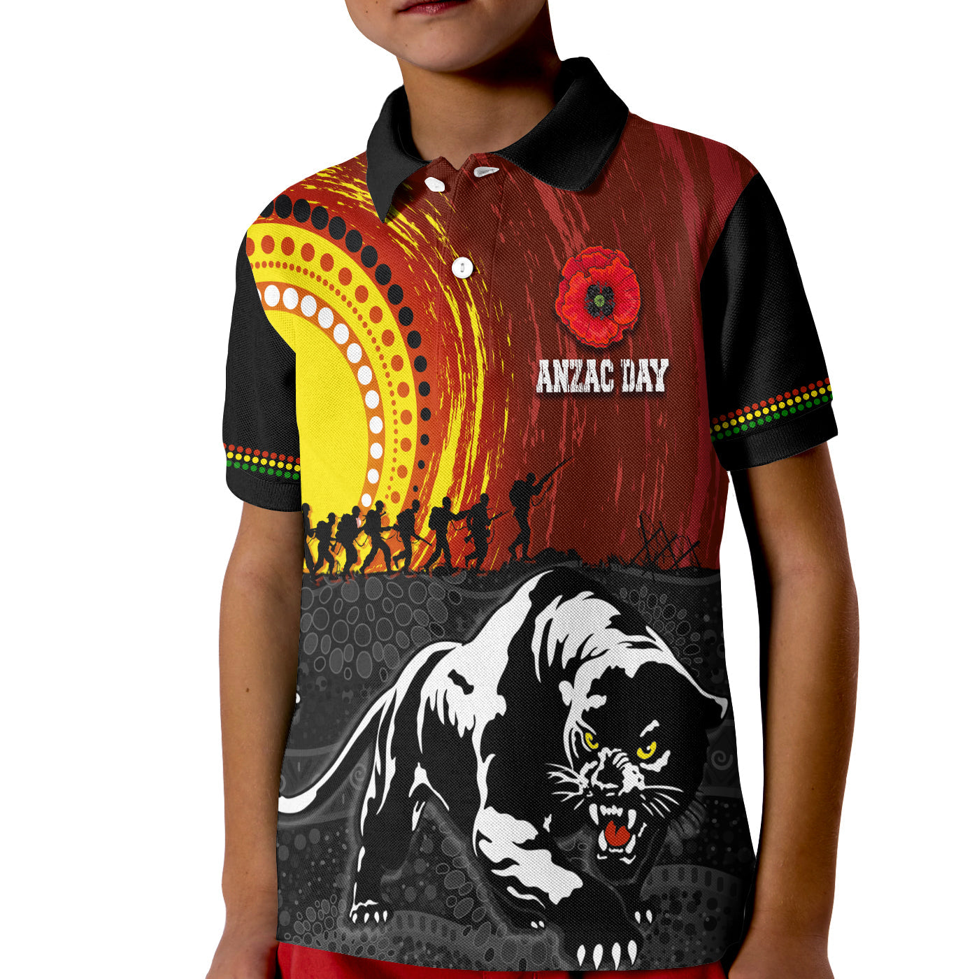 Penrith Panther Polo Shirt ANZAC Day Indigenous Special Version - Vibe Hoodie Shop