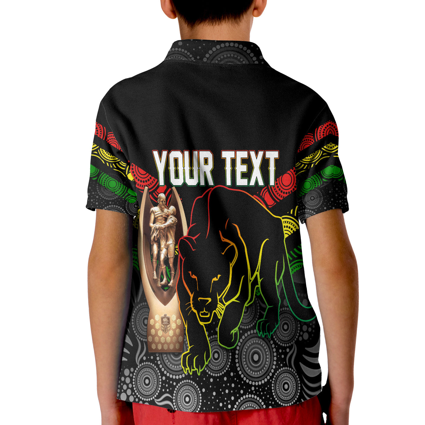 Personalised Panther Premiers NRL 2022 Polo Shirt KID Aboriginal Dot Art - Vibe Hoodie Shop