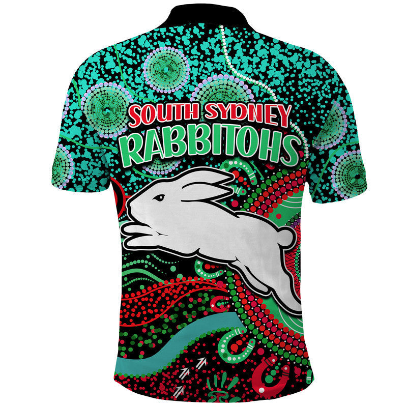 Rabbitohs Rugby Polo Shirt Aboriginal Dots Verion LT9 - Vibe Hoodie Shop