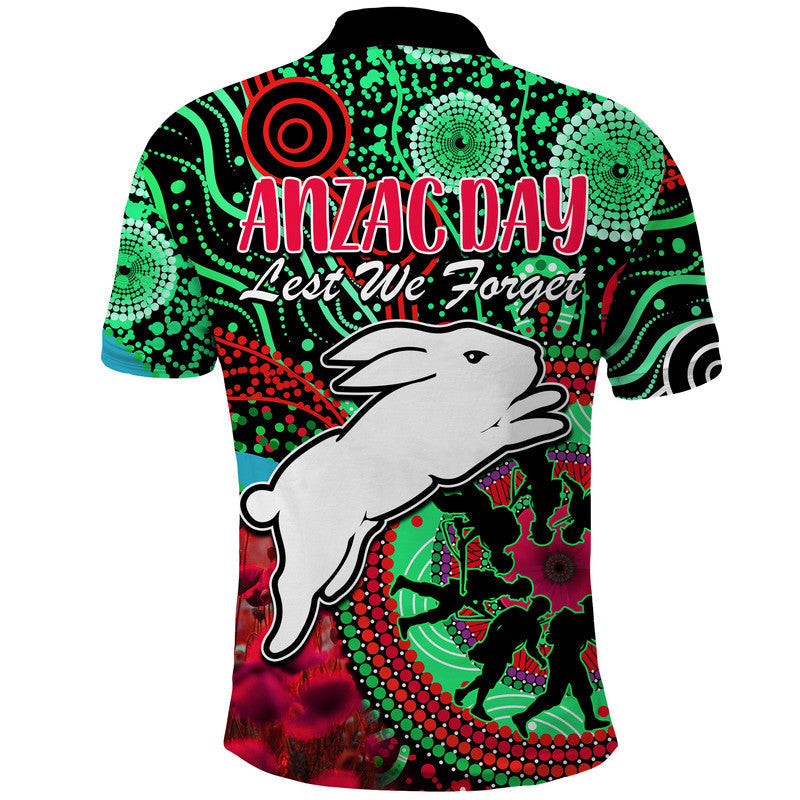 Rabbitohs Rugby ANZAC Polo Shirt Aboriginal Military and Poppy Flowers LT9 - Vibe Hoodie Shop