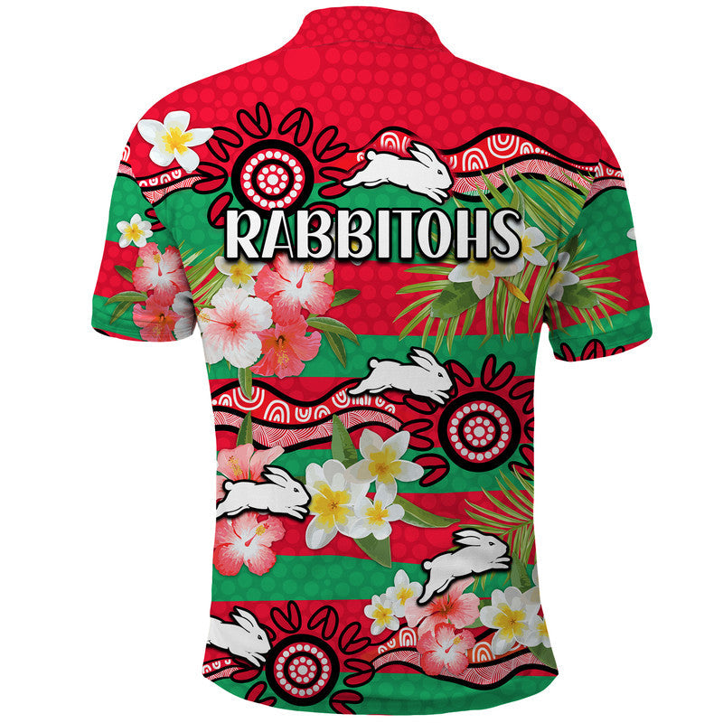 Rabbitohs Rugby Polo Shirt Tropical Flowers And Palm Hawaiian Style LT9 - Vibe Hoodie Shop