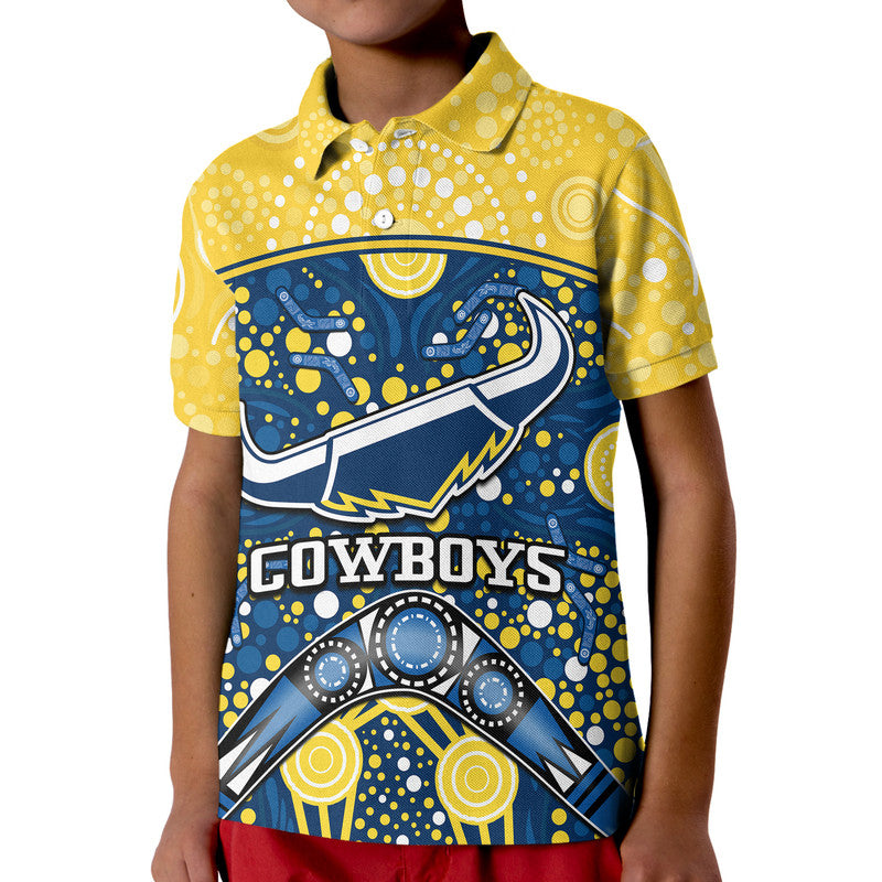 (Custom Personalised) Cowboys Rugby Polo Shirt Boomerang Indigenous Dots LT9 - Vibe Hoodie Shop