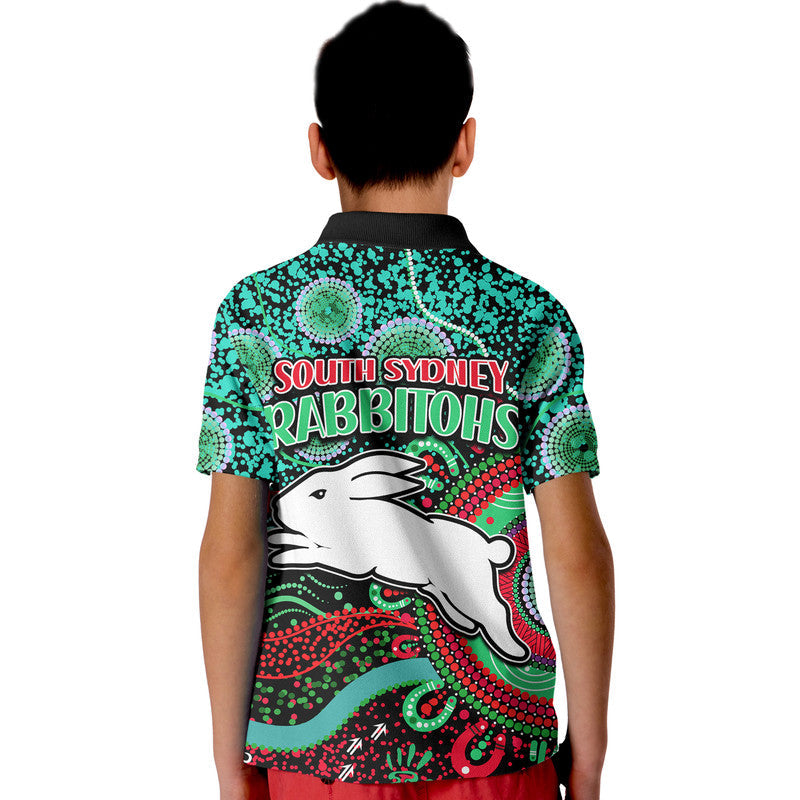 Rabbitohs Rugby Kid Polo Shirt Aboriginal Dots Verion - Vibe Hoodie Shop