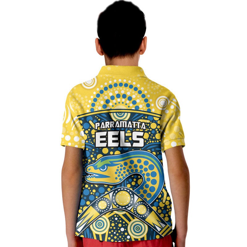 Parramatta Eels Rugby Polo Shirt Boomerang Indigenous Dots LT9 - Vibe Hoodie Shop
