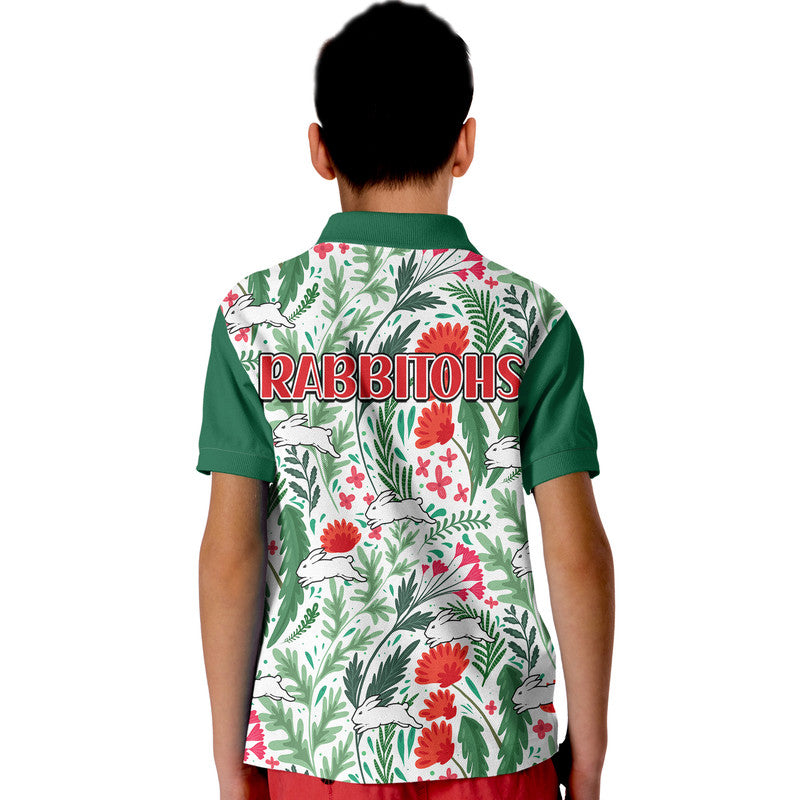 Rabbitohs Poppy Flowers Field Kid Polo Shirt - Vibe Hoodie Shop
