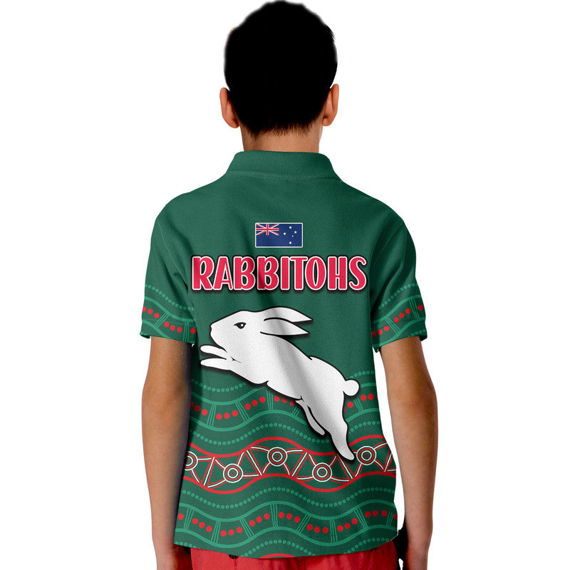 Rabbitohs Australia Day Polo Shirt Flag Map and Aboriginal Wave LT9 - Vibe Hoodie Shop