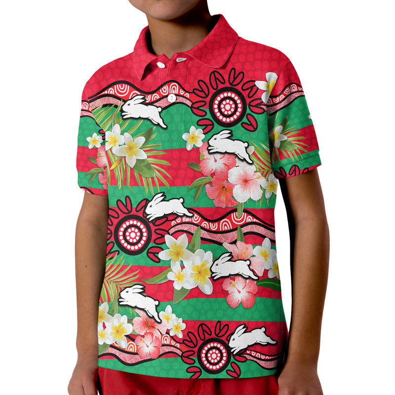 (Custom Personalised) Rabbitohs Rugby Kid Polo Shirt Tropical Flowers And Palm Hawaiian Style - Vibe Hoodie Shop