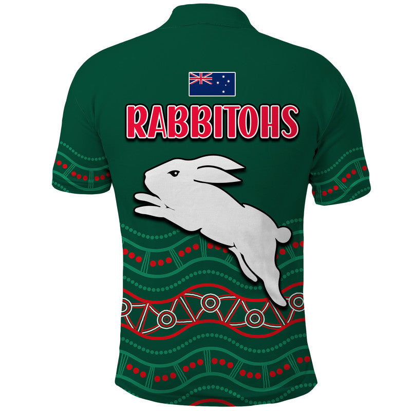 Rabbitohs Australia Day Polo Shirt Flag Map and Aboriginal Wave LT9 - Vibe Hoodie Shop