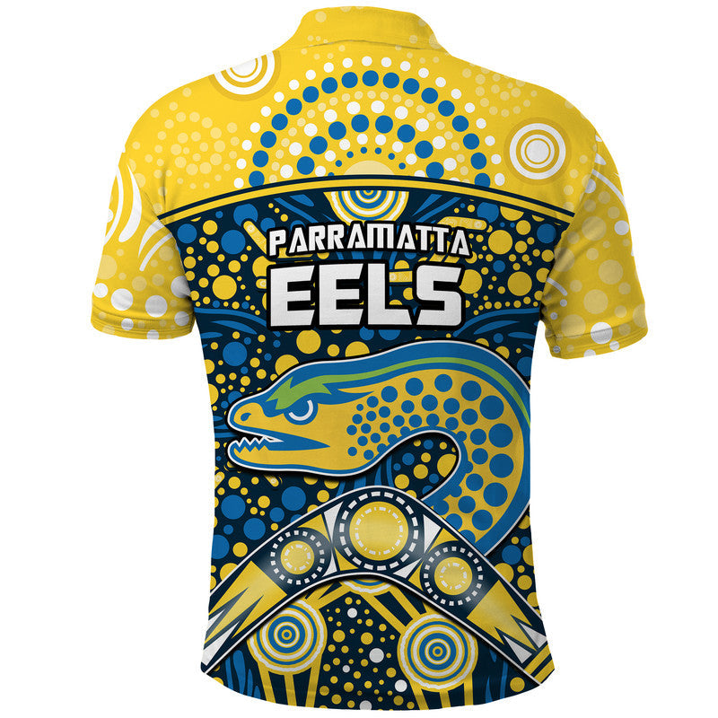 Parramatta Eels Rugby Polo Shirt Boomerang Indigenous Dots LT9 - Vibe Hoodie Shop