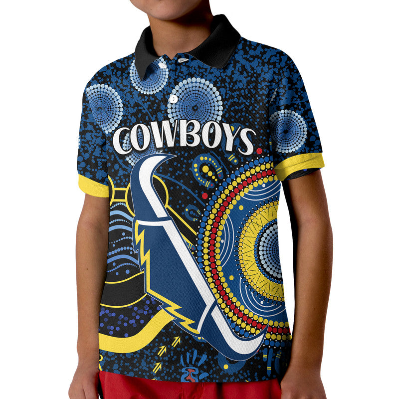 (Custom Personalised) Cowboys Rugby Polo Shirt Aboriginal Dots Version LT9 - Vibe Hoodie Shop