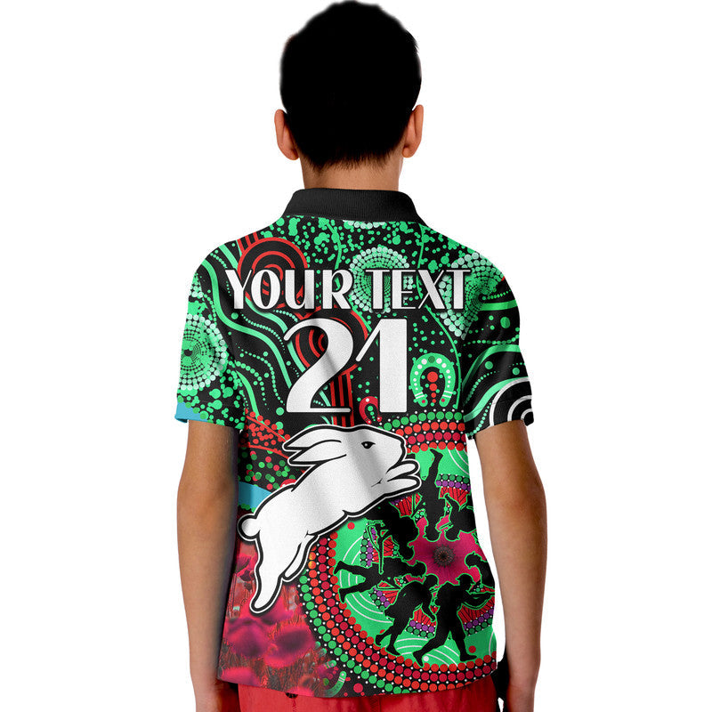 (Custom Personalised) Rabbitohs Rugby ANZAC Polo Shirt Aboriginal Military and Poppy Flowers LT9 - Vibe Hoodie Shop