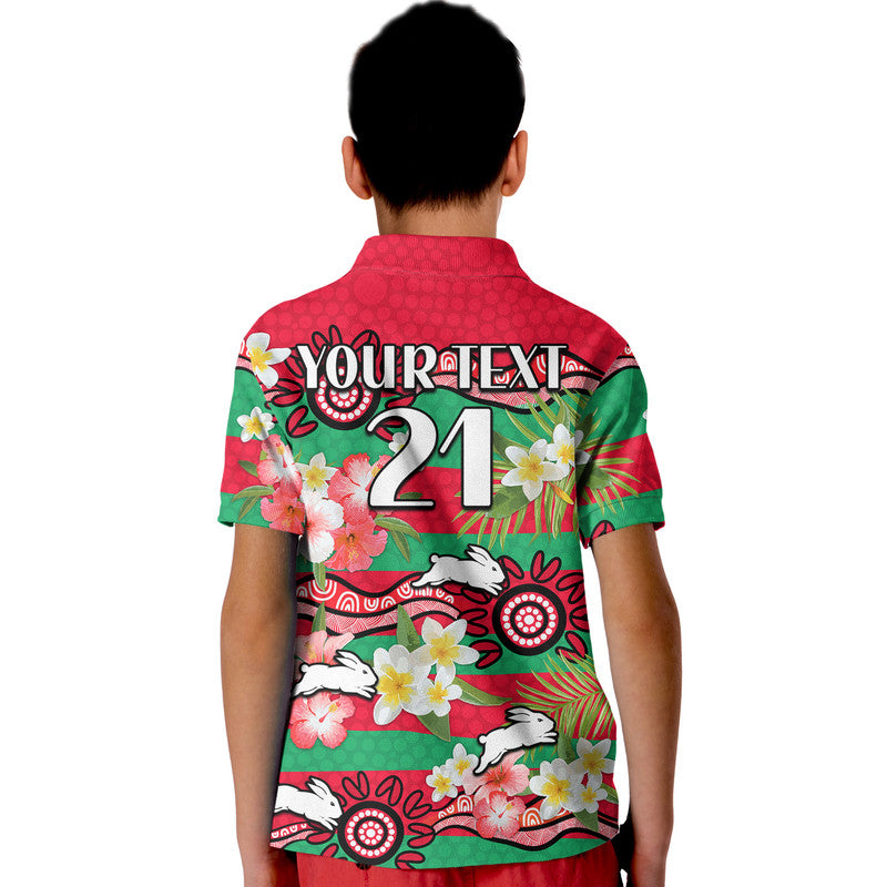 (Custom Personalised) Rabbitohs Rugby Kid Polo Shirt Tropical Flowers And Palm Hawaiian Style - Vibe Hoodie Shop