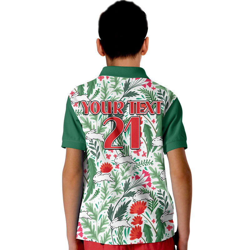 (Custom Personalised) Rabbitohs Poppy Flowers Field Kid Polo Shirt - Vibe Hoodie Shop