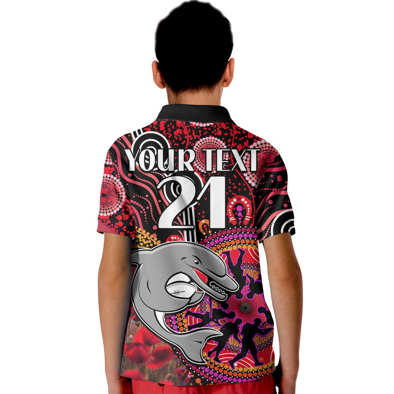 custom-personalised-dolphins-rugby-anzac-kid-polo-shirt-aboriginal-military-and-poppy-flowers