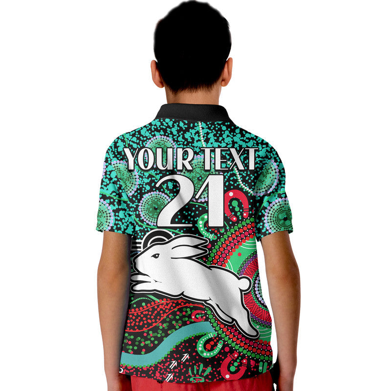(Custom Personalised) Rabbitohs Rugby Kid Polo Shirt Aboriginal Dots - Vibe Hoodie Shop