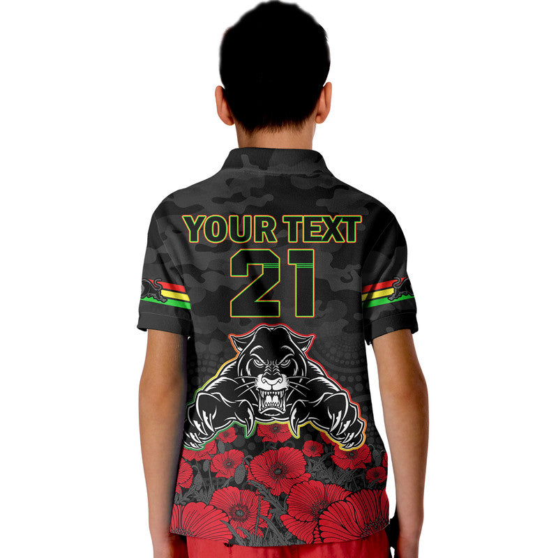 (Custom Personalised) Panthers Rugby ANZAC Polo Shirt Angry Panther Camouflage With Poppy LT9 - Vibe Hoodie Shop