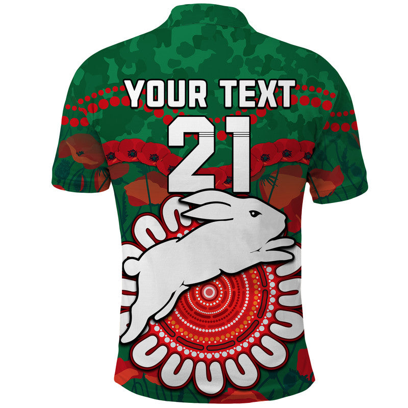 (Custom Personalised) Rabbitohs Rugby ANZAC Polo Shirt Camouflage Poppy LT9 - Vibe Hoodie Shop
