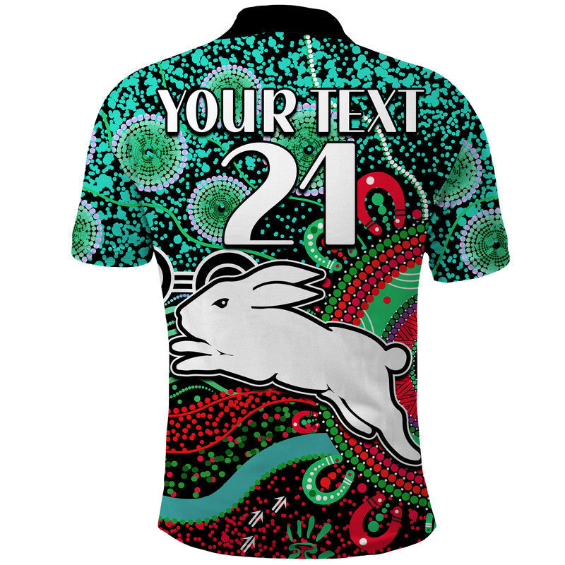 (Custom Personalised) Rabbitohs Rugby Polo Shirt Aboriginal Dots LT9 - Vibe Hoodie Shop