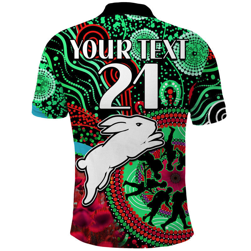 (Custom Personalised) Rabbitohs Rugby ANZAC Polo Shirt Aboriginal Military and Poppy Flowers LT9 - Vibe Hoodie Shop