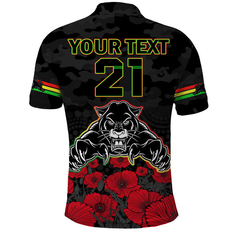 (Custom Personalised) Panthers Rugby ANZAC Polo Shirt Angry Panther Camouflage With Poppy LT9 - Vibe Hoodie Shop