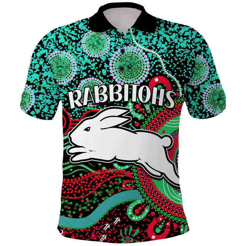 Rabbitohs Rugby Polo Shirt Aboriginal Dots Verion LT9 - Vibe Hoodie Shop