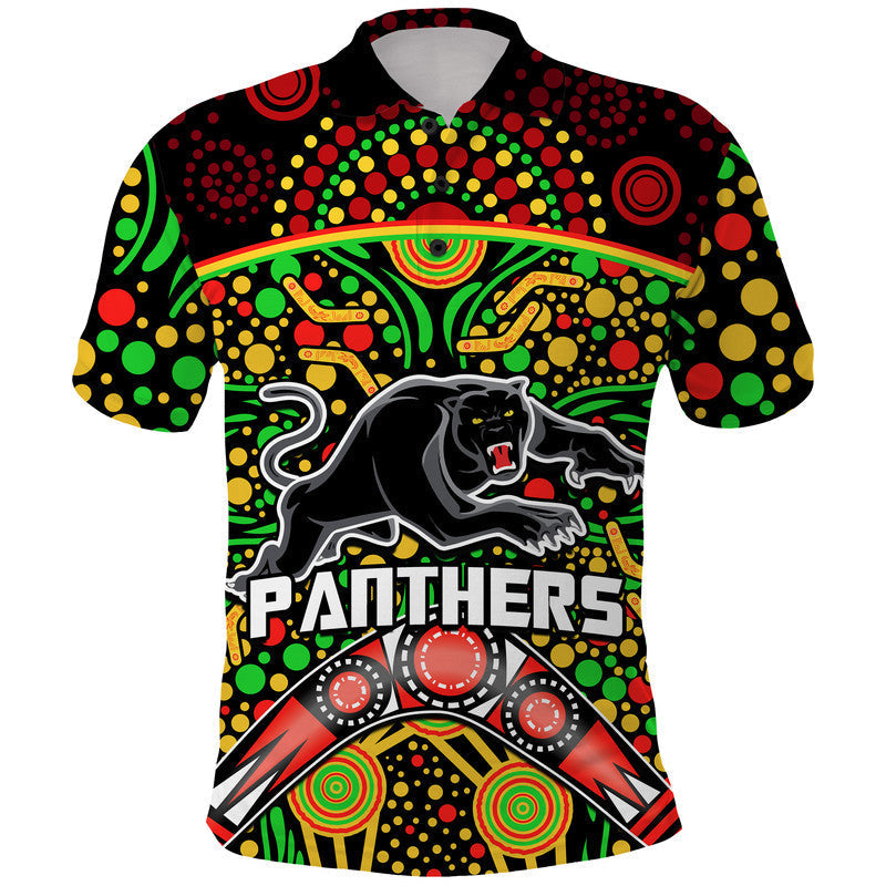 Panthers Rugby Polo Shirt Boomerang Indigenous Dots LT9 - Vibe Hoodie Shop