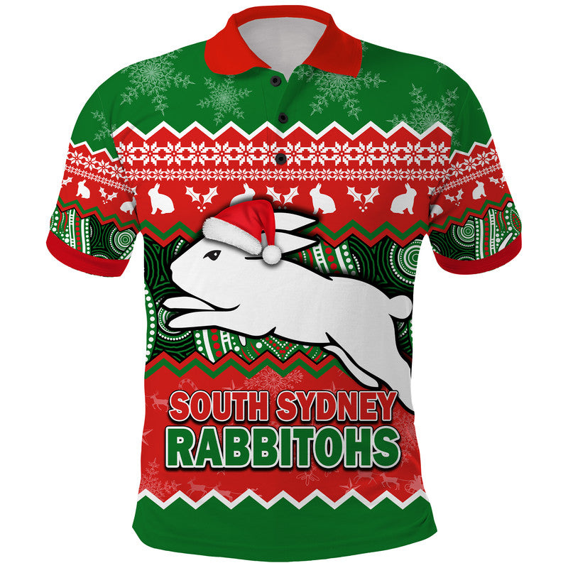 South Sydney Rabbitohs Aboriginal Christmas Vibe Polo Shirt LT9 - Vibe Hoodie Shop