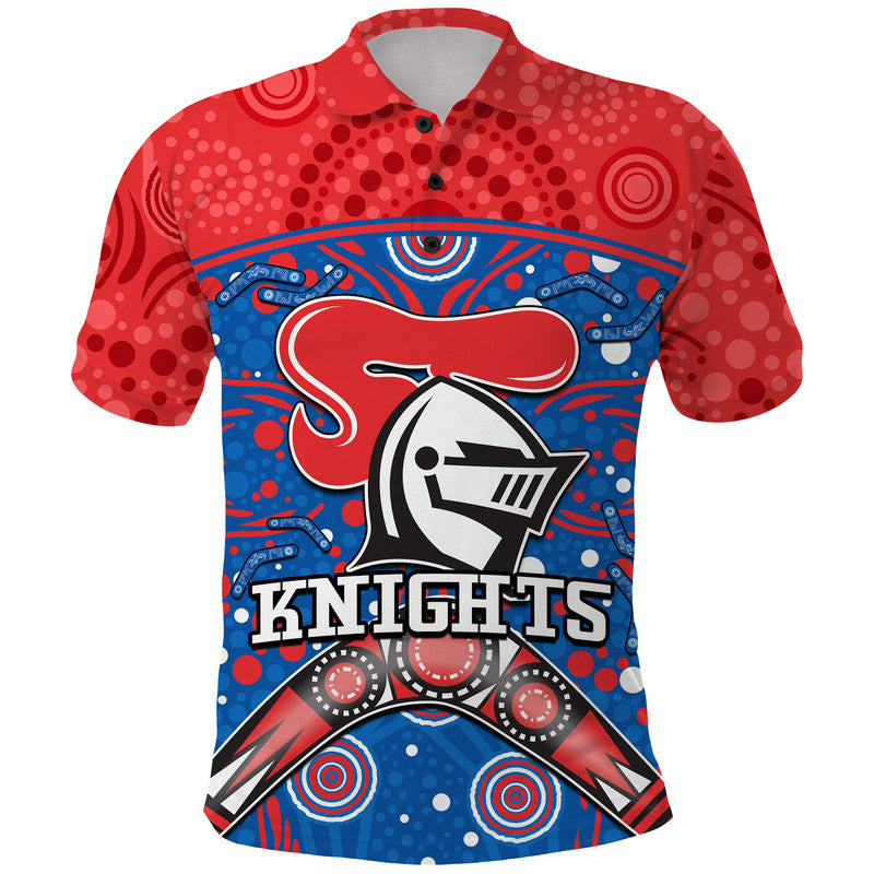 (Custom Personalised) Knights Rugby Polo Shirt Novocastrians Boomerang Indigenous Dots LT9 - Vibe Hoodie Shop