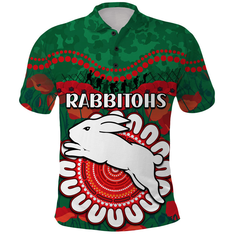 (Custom Personalised) Rabbitohs Rugby ANZAC Polo Shirt Camouflage Poppy LT9 - Vibe Hoodie Shop