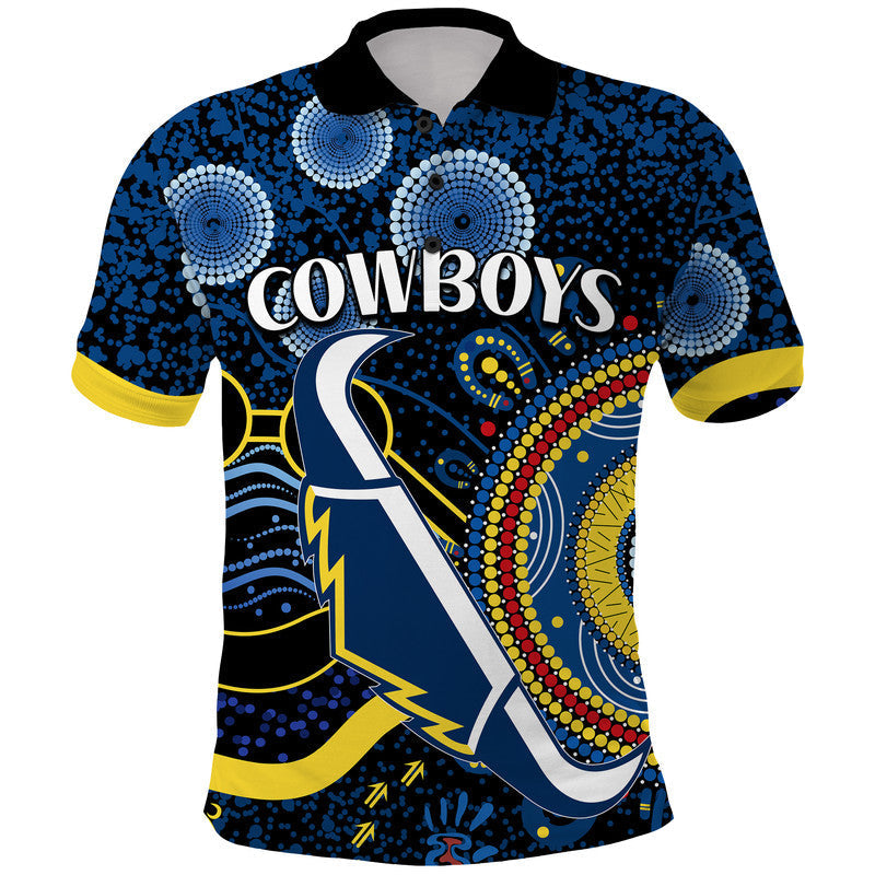 (Custom Personalised) Cowboys Rugby Polo Shirt Aboriginal Dots Version LT9 - Vibe Hoodie Shop