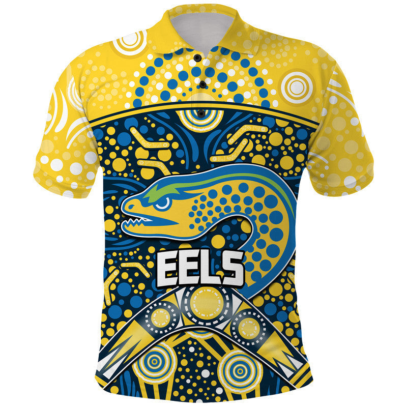 (Custom Personalised) Parramatta Eels Rugby Polo Shirt Boomerang Indigenous Dots LT9 - Vibe Hoodie Shop