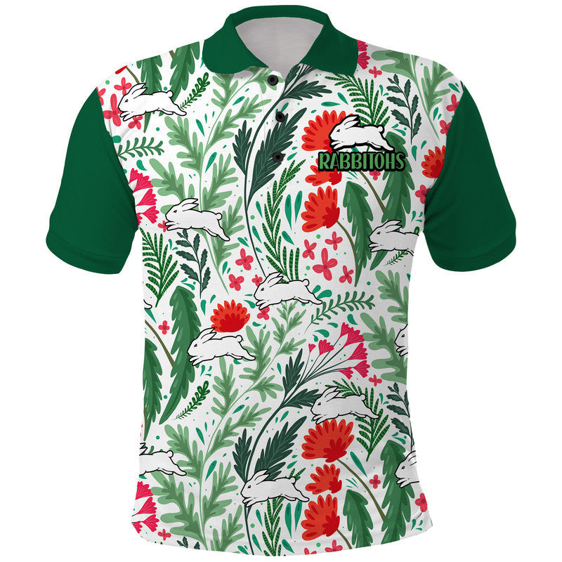 (Custom Personalised) Rabbitohs Poppy Flowers Field Polo Shirt LT9 - Vibe Hoodie Shop