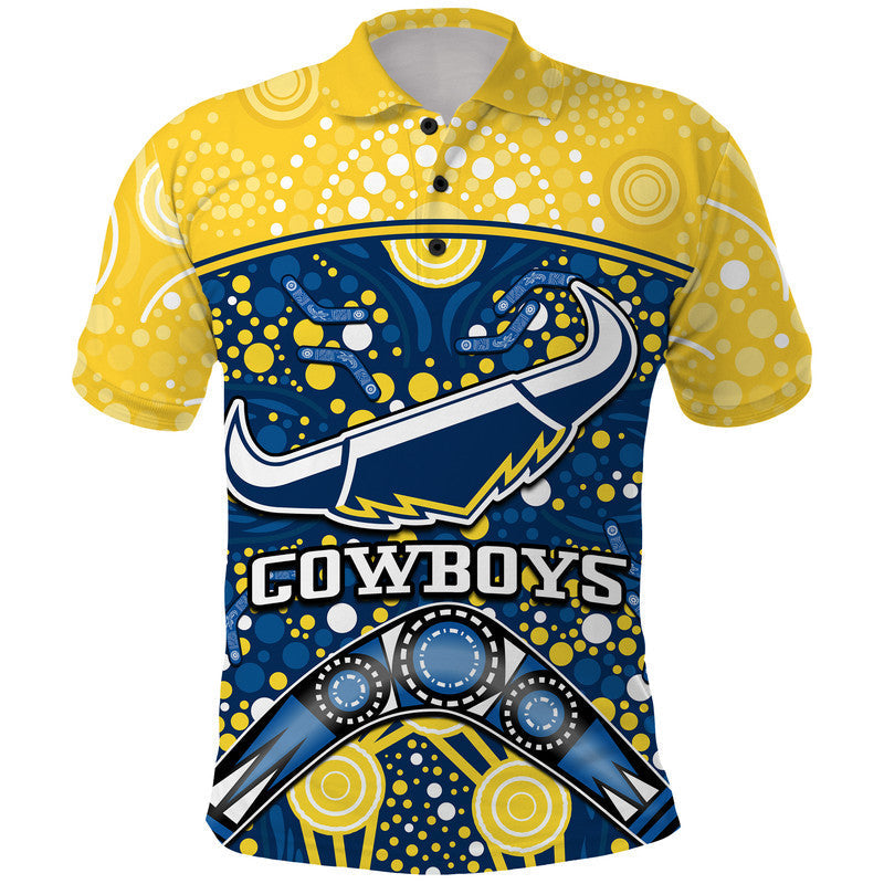 (Custom Personalised) Cowboys Rugby Polo Shirt Boomerang Indigenous Dots LT9 - Vibe Hoodie Shop