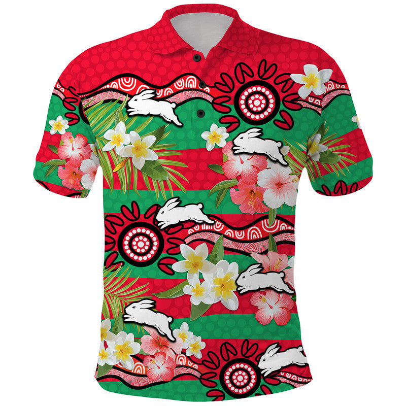 Rabbitohs Rugby Polo Shirt Tropical Flowers And Palm Hawaiian Style LT9 - Vibe Hoodie Shop